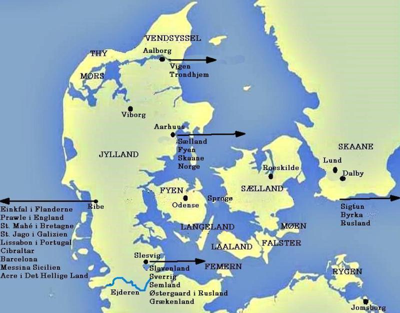 Danske byer, landsdele, er og sejlruter, som er nvnt i Adam af Bremens Om Landene og erne i Norden