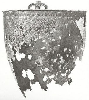 Celtic bronze bucket from Kjeldby on the island of Mn.