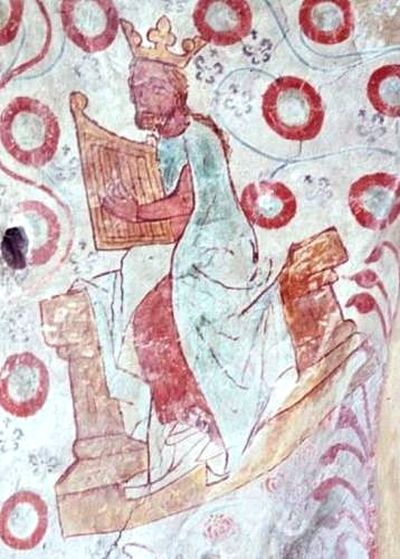 Kong David på kalkmaleri i Østofte Kirke 