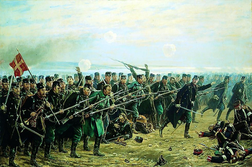 The Eighth brigade's counterattack at Dybboel the 18. of April 1864. Painting by Vilhelm Rosenstand from 1894. Frederiksborg Museum.