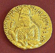 Coin with Kushan king Vhishka's portrait