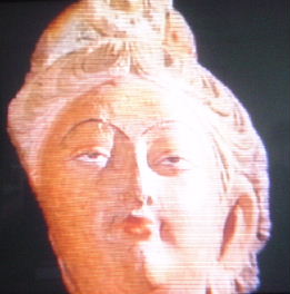 Fair-haired bodhisattva from mural near Kucha