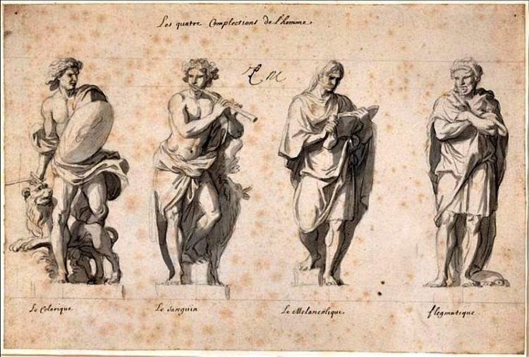 De fire temperamenter p tegning fra 1600 tallet
