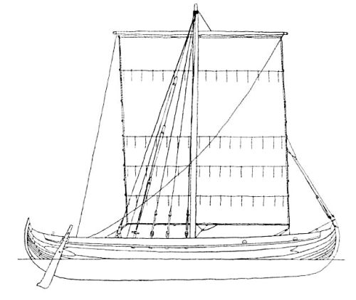 Drawing of Ottar, a reconstruction of Skuldelev 2