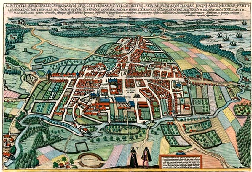 Copper engraving of Odense from 1598