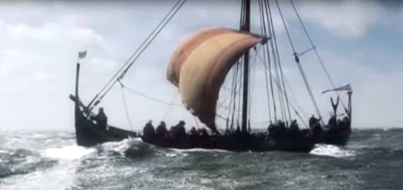 Vikingship on journey across the North Sea.