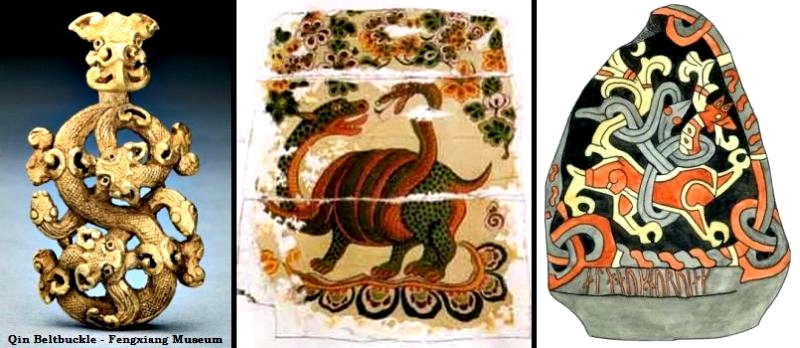 The motif animals fighting snake from China and Jelling