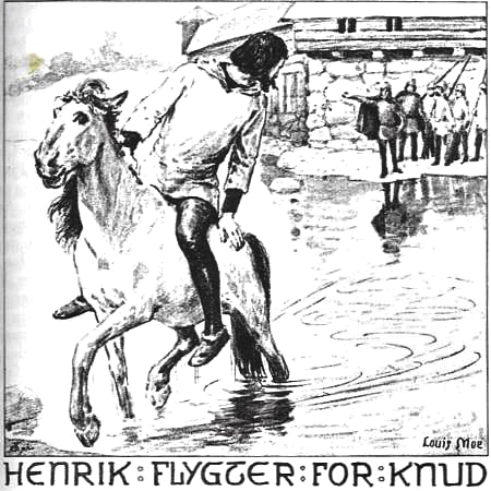 Henrik Godskalksøn flygter da Knud Lavard overrasker ham i hans befæstede by