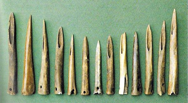 Spydspidser af ben fundet i Kildebæk Mose