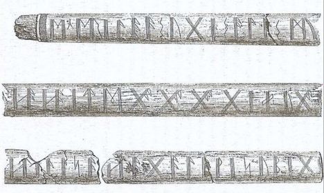 Lance shaft with runic inscriptions from Kragehul