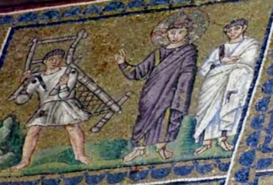 Jesus på mosaik i Sant'Apollinare Nuovo i Ravenna