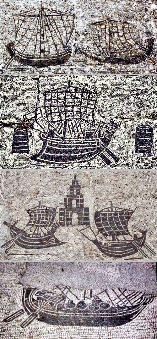 Mosaic showing Roman vessels 
from late imperial age 