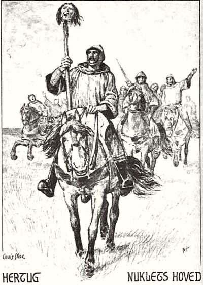 De Saxiske riddere vnder hjem til lejren med Venderkongen Niklots hoved pÃ¥ en stage