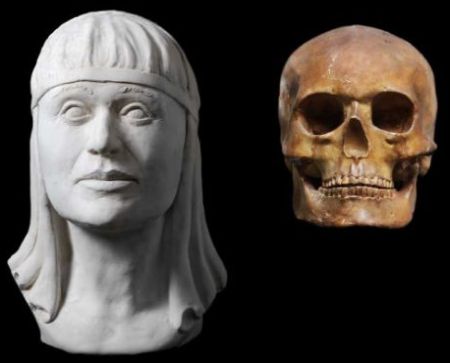Queen Sofia's skull and a reconstruction of her face