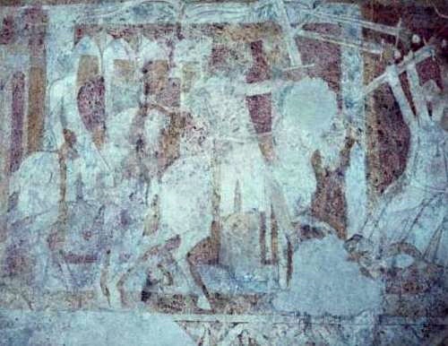 Battle scene on fresco in Hornslet Church