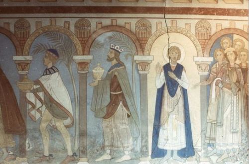 Re-created Romanesque frescoes in Jelling Church