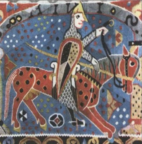 Knight on Norwegian tapestry from the early Middle Ages
