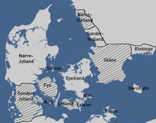 Danske landsdele som ikke var disponible for Christoffer 2. ved hans tronbestigelse i 1320