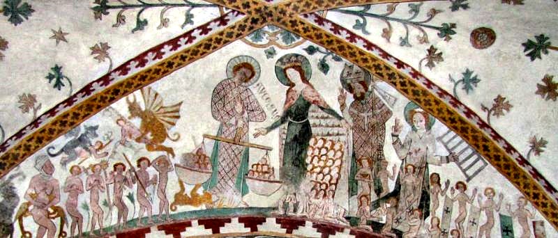 Kalkmaleri i BirkerÃ¸d kirke som viser sjÃ¦levandringen