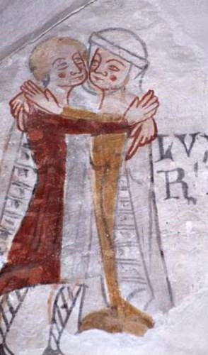 Et elskende par pÃ¥ kalkmaleri i Kirkerup Kirke