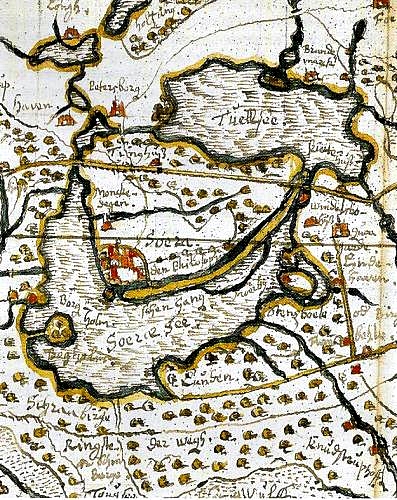 Kort over Sorø tegnet af kartografen Johannes Mejer omkring 1650