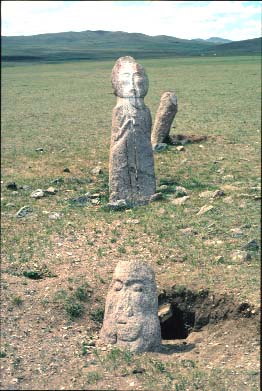Stone men from the plain at lake Issyk Kul