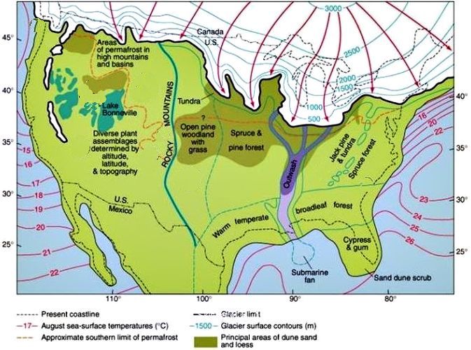 Landscape types in 
North America during Last Glacial Maximum