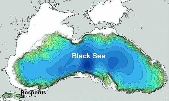 The partially 
dried up Black Sea around 5,500 before present