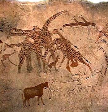 Klippemaleri med giraffer fra Tassili i det sydlige Algeriet
