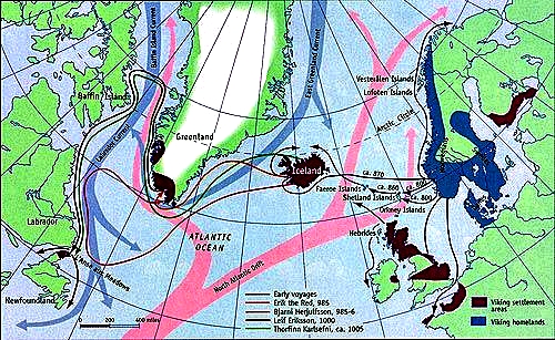 The sailing routes of the Vikings