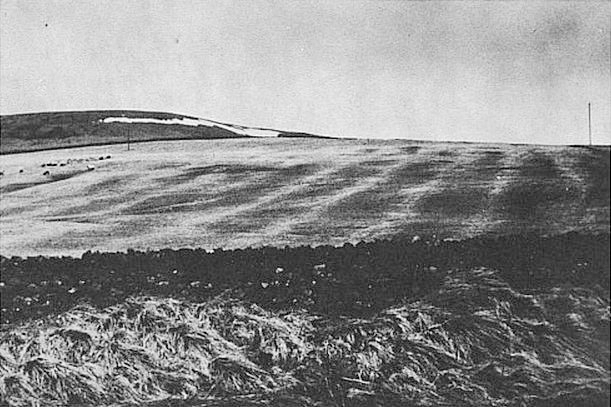 Synlige spor af dyrkede marker fra middelalderen 300-320 meter over havet ved Redesdale i Northhumberland