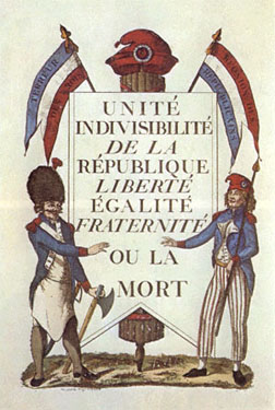 Liberty, Equality and Fraternity on a revolutionary postcard