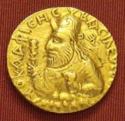 Mønt med portæt af Kushan kongen Vima Kadphises