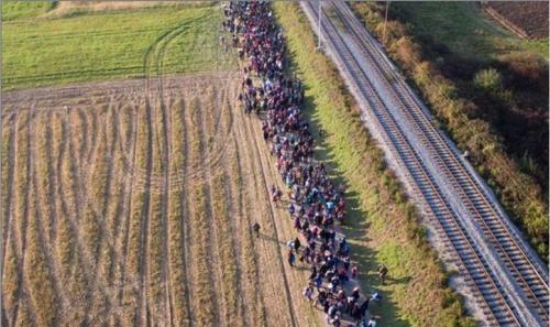 Migrants on march in Denmark in 2016