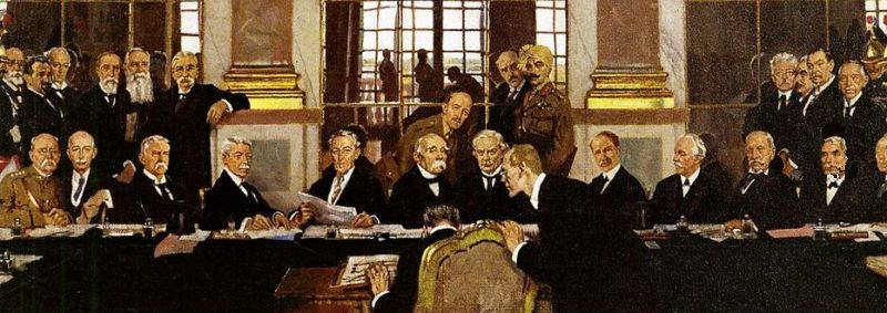 Johannes Bell signs the Treaty of Versailles for Germany 28 June 1919 in the Mirror Hall in Versailles