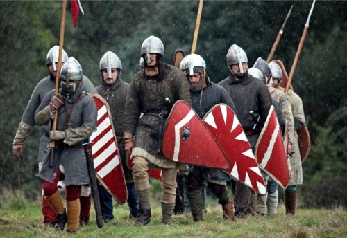 Norman infantrymen in a reconstruction of the Battle of Hastings