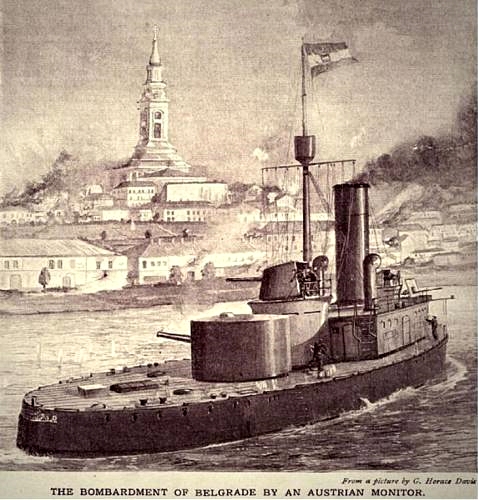 En Østrig-Ungarnsk kanonbåd bombarderer Belgrad