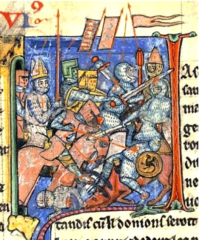 Ridderen Adhemar de Monteil bærer den Hellige Lanse forrest i slaget