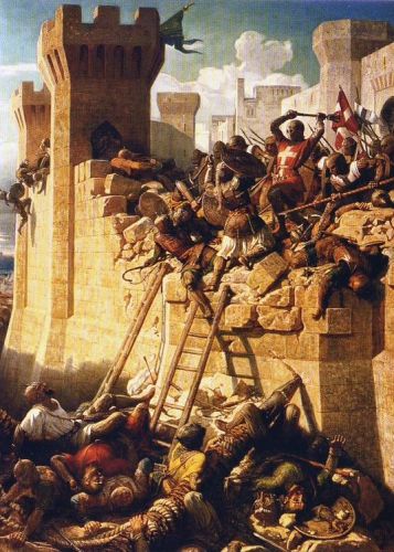 Johanitter riddere forsvarer bymuren i Acre