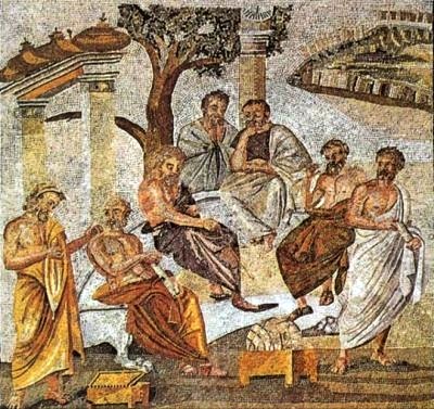 Platon's Akademi i mosaik fundet i Pompeji.