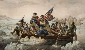 George Washington krydser Delaware floden midt om vinteren under den Ameriskanske revolution