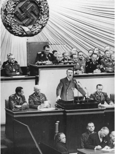 Hitler speaks to the Reichstag in the Kroll Opera House